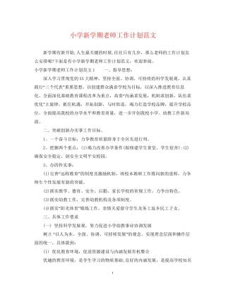 小学新学期老师工作计划范文