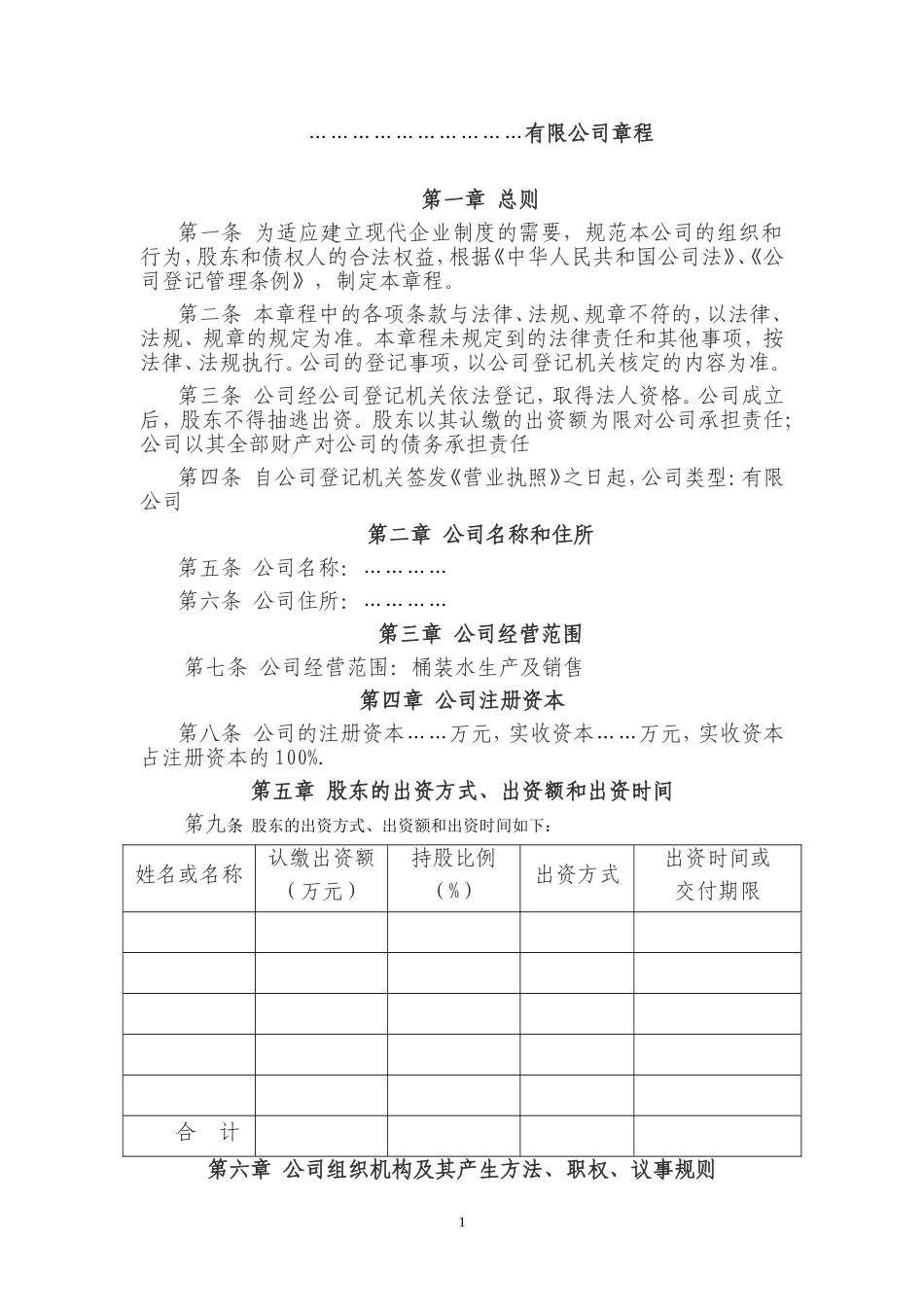 餐饮公司章程范本_第1页