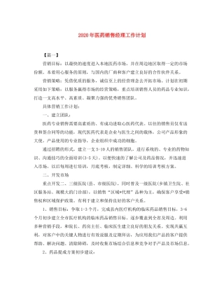 2020年医药销售经理工作计划