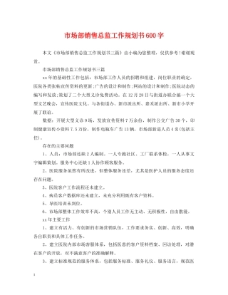 市场部销售总监工作规划书600字 