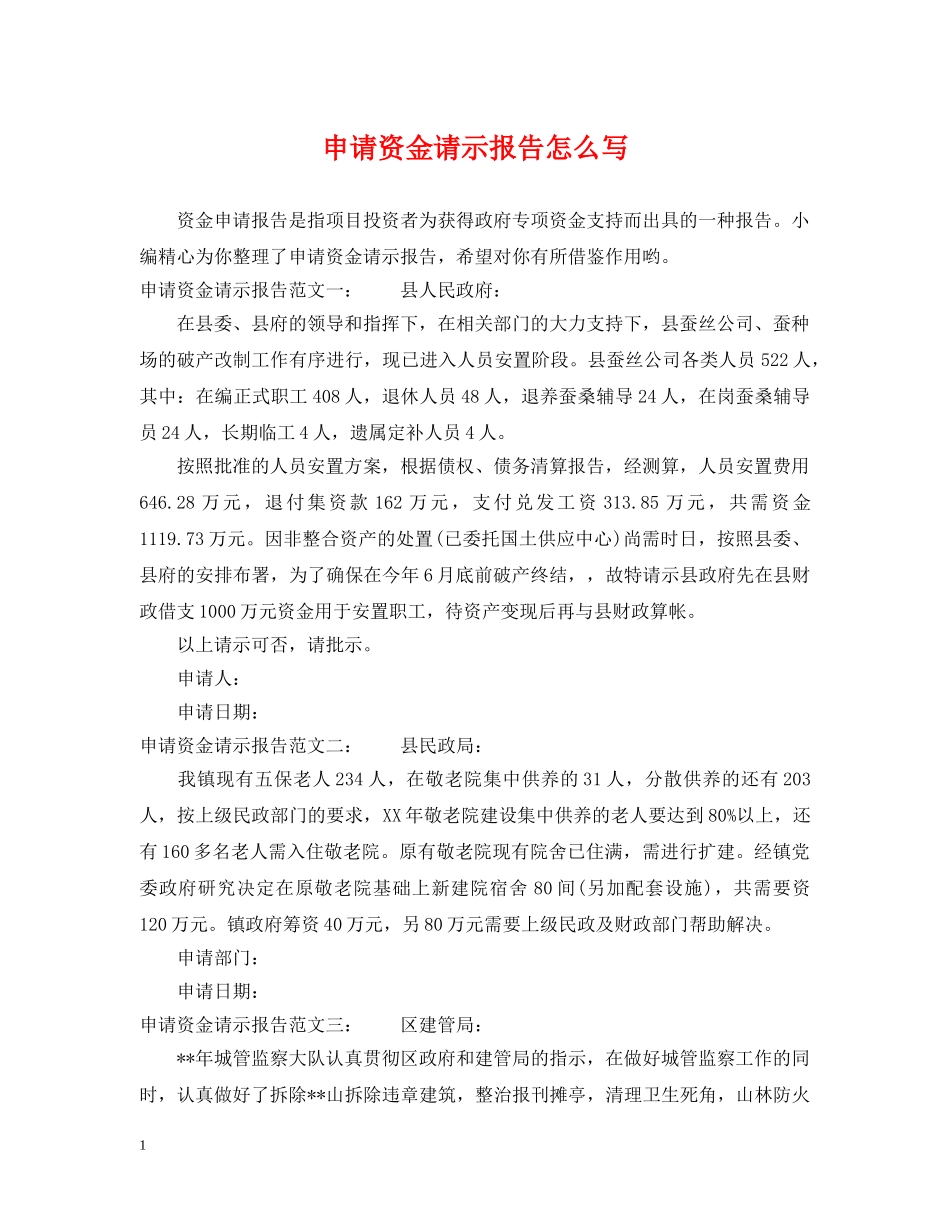 申请资金请示报告怎么写 _第1页