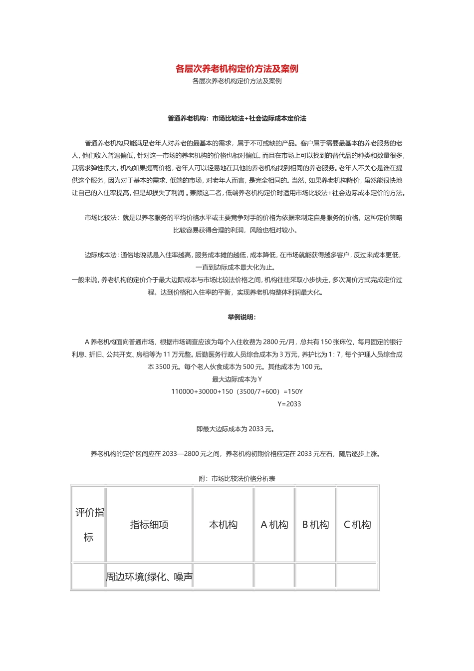各层次养老机构定价方法及案例_第1页