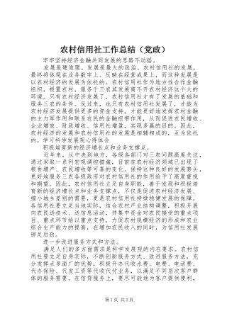 农村信用社工作总结（党政） 