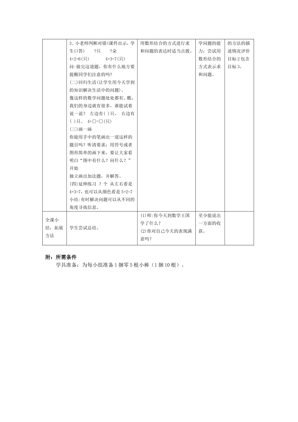 基于标准的教学设计《用数学——用6、7的加法解决问题》_第3页