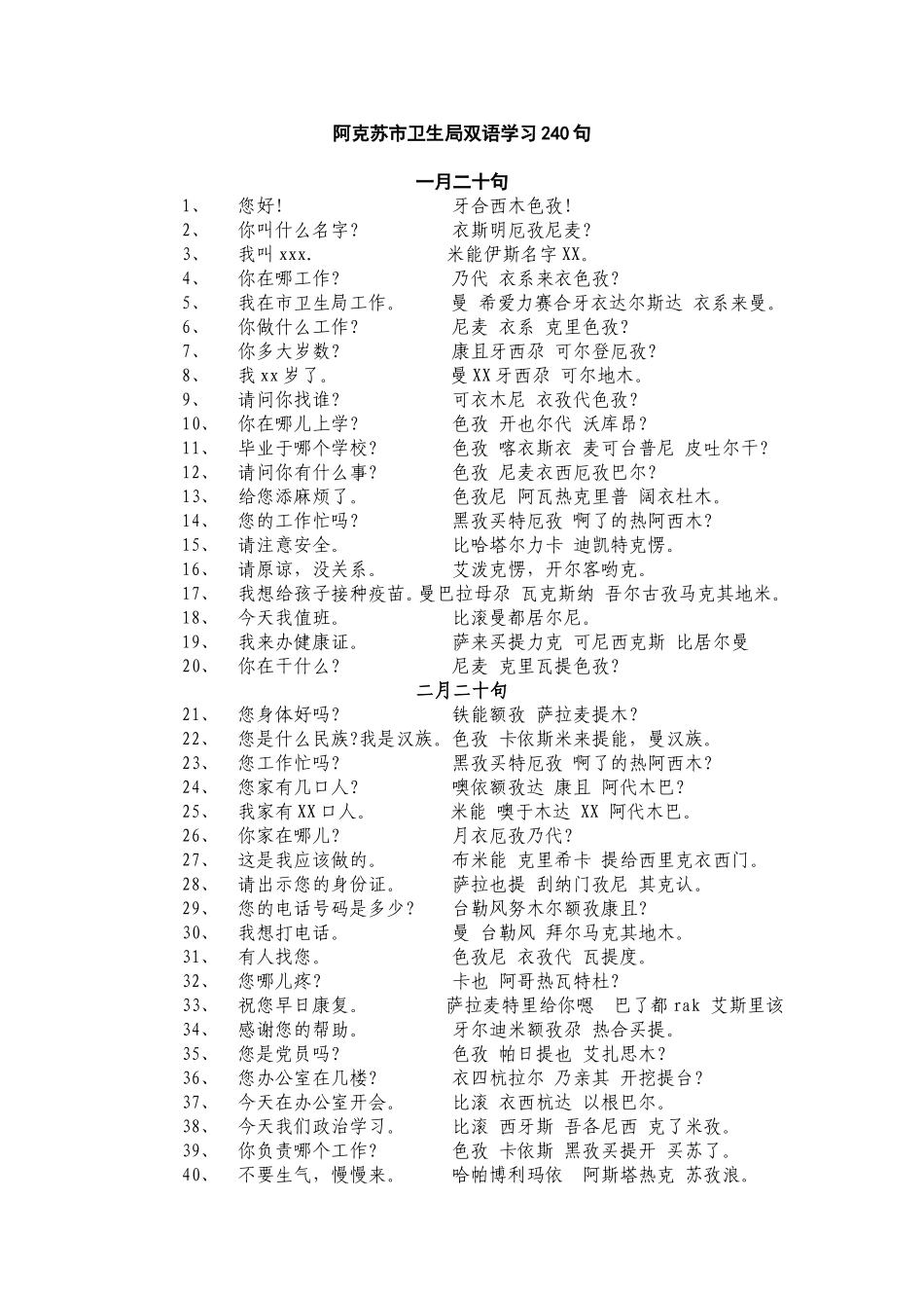 汉维语对照表及日常用语大全_第1页