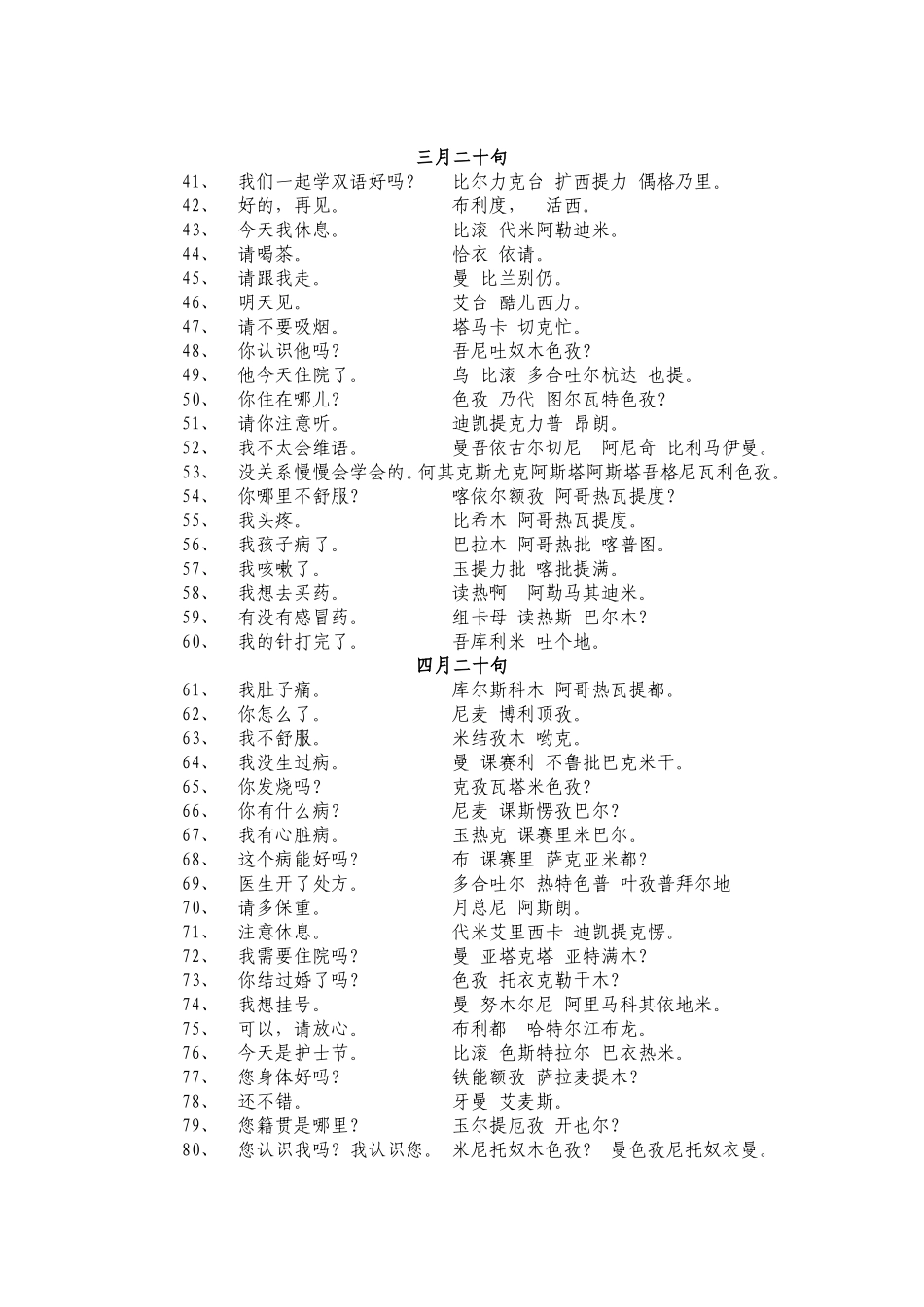 汉维语对照表及日常用语大全_第2页