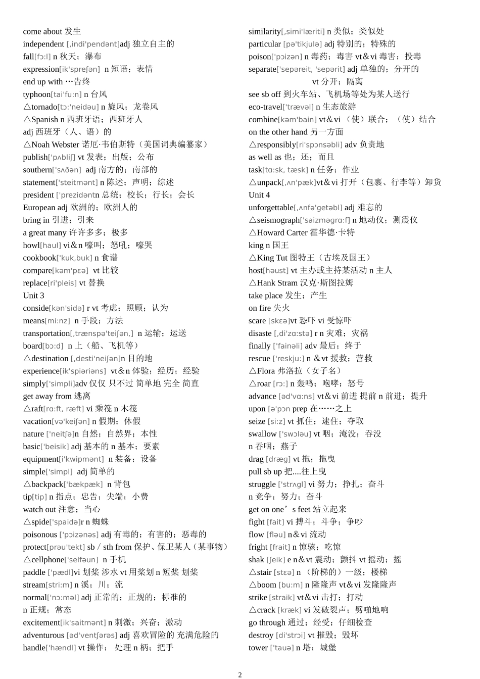 高一英语词汇表(含音标、分单元)_第2页