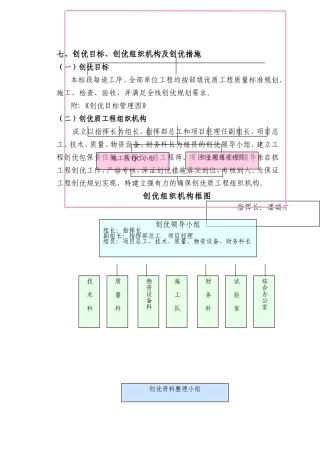 创优目标、创优组织机构及创优措施
