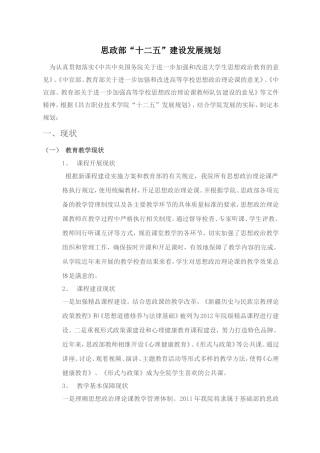 思政部建设规划