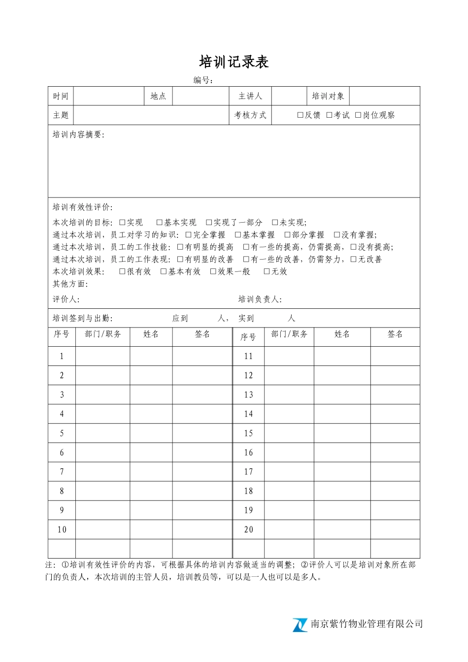 公司员工培训记录表_第1页