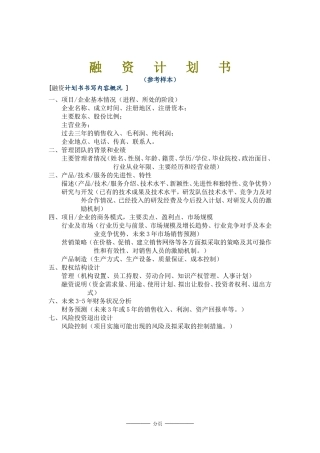 融资项目计划书(范本)