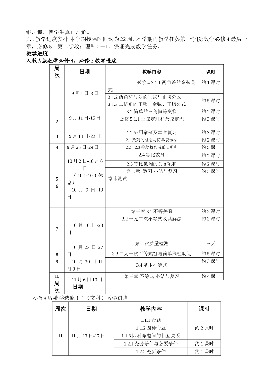 高二数学上学期教学计划_第2页