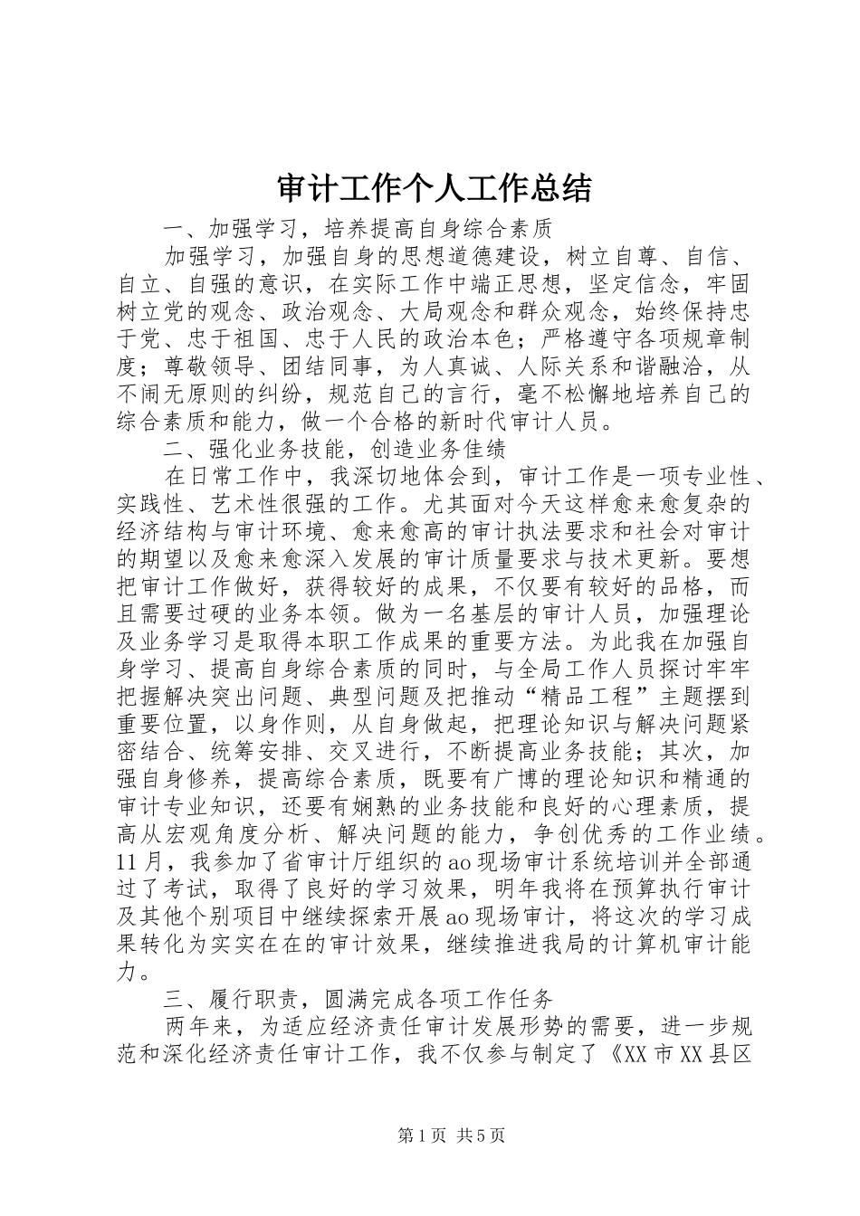 审计工作个人工作总结 _第1页