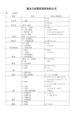 基本几何图形面积体积公式