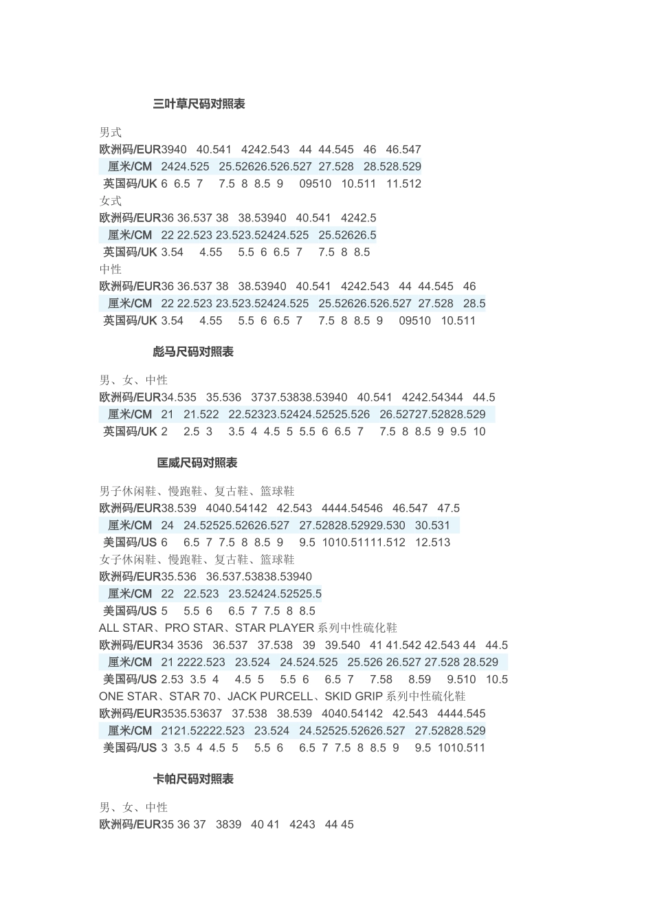 国际鞋尺码对照表_第3页