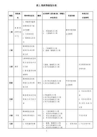 残疾等级划分表