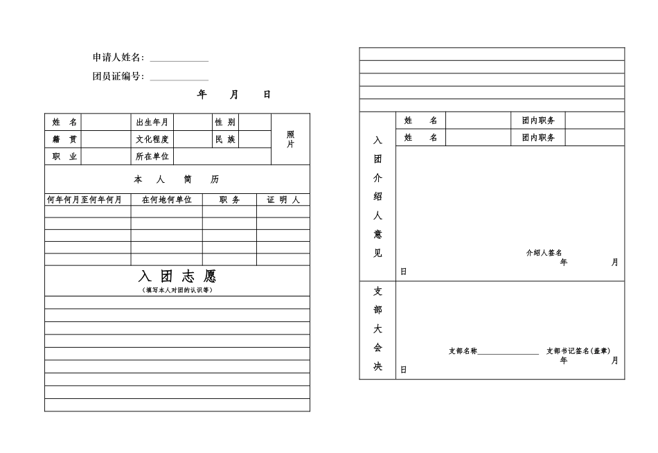 入团志愿书表格模版(2017版)_第2页