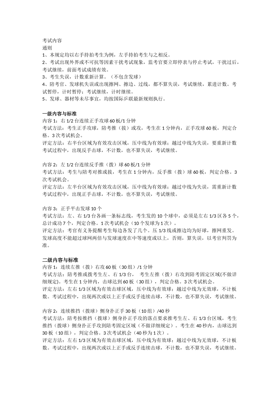 国家青少年乒乓球等级考试(一到九级考试内容)_第1页