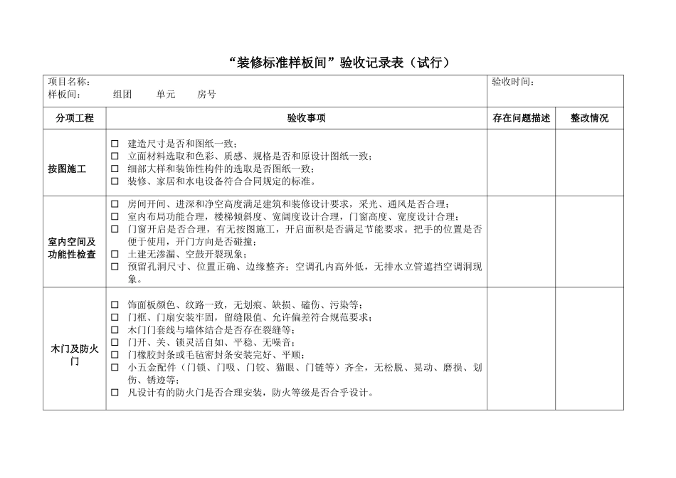 “装修标准样板间”验收记录表_第1页