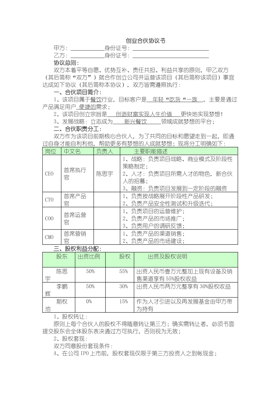 合伙创业协议书_第1页