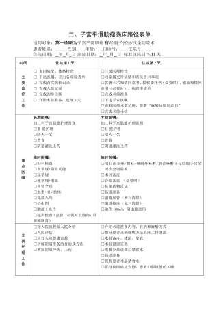 子宫平滑肌瘤临床路径表格