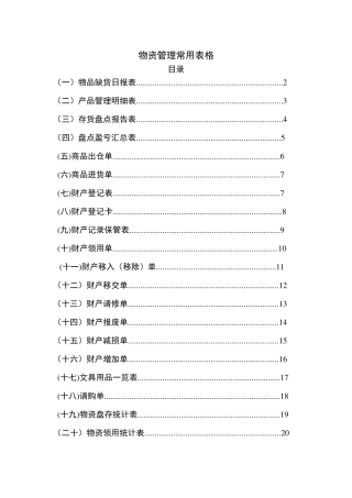 物资管理常用表格