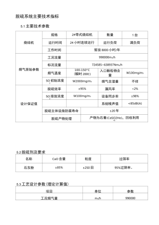 脱硫系统主要技术指标