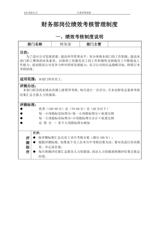 财务部各岗位绩效考核管理办法