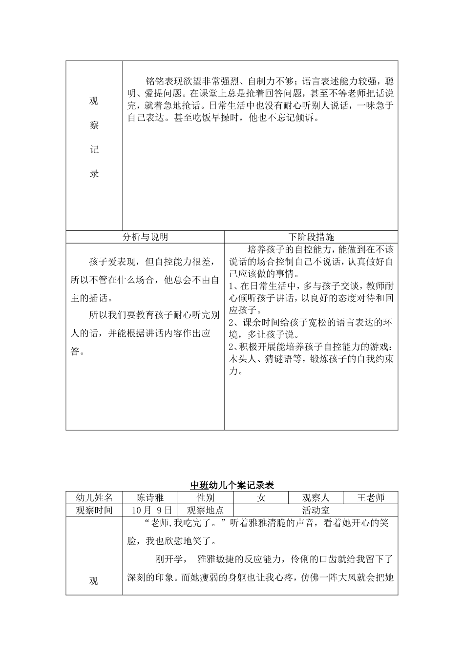 中班幼儿观察记录表_第2页