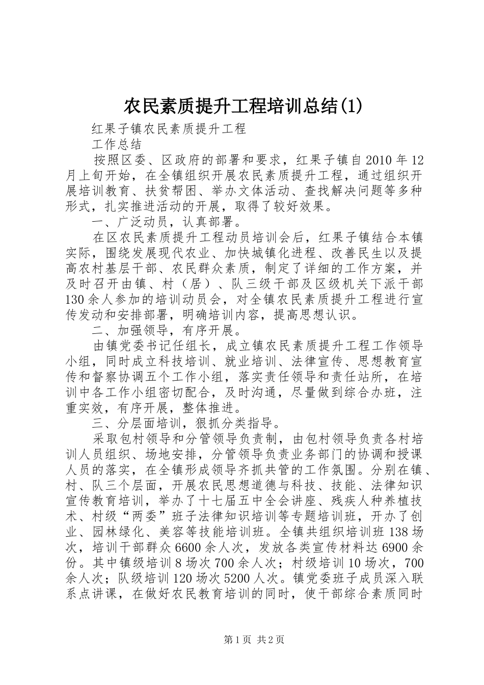 农民素质提升工程培训总结_第1页