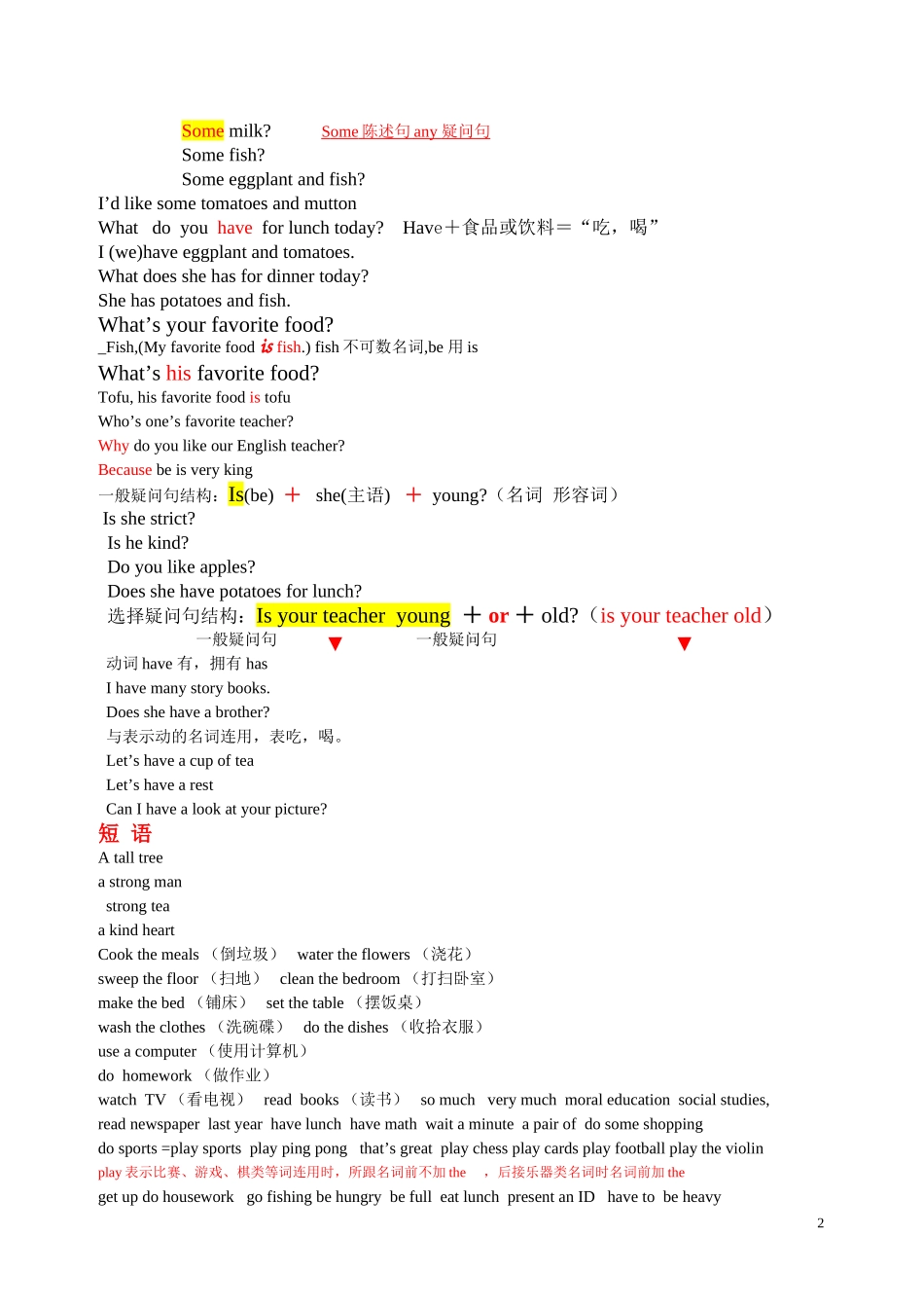 五年级上册英语期中考试复习资料_第2页