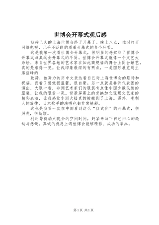 世博会开幕式观后心得