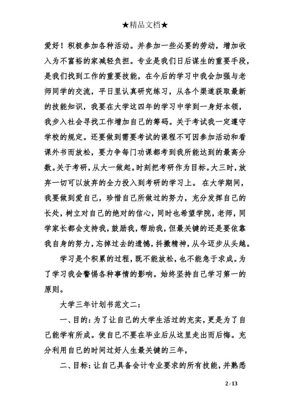 大学三年计划书范文_第2页