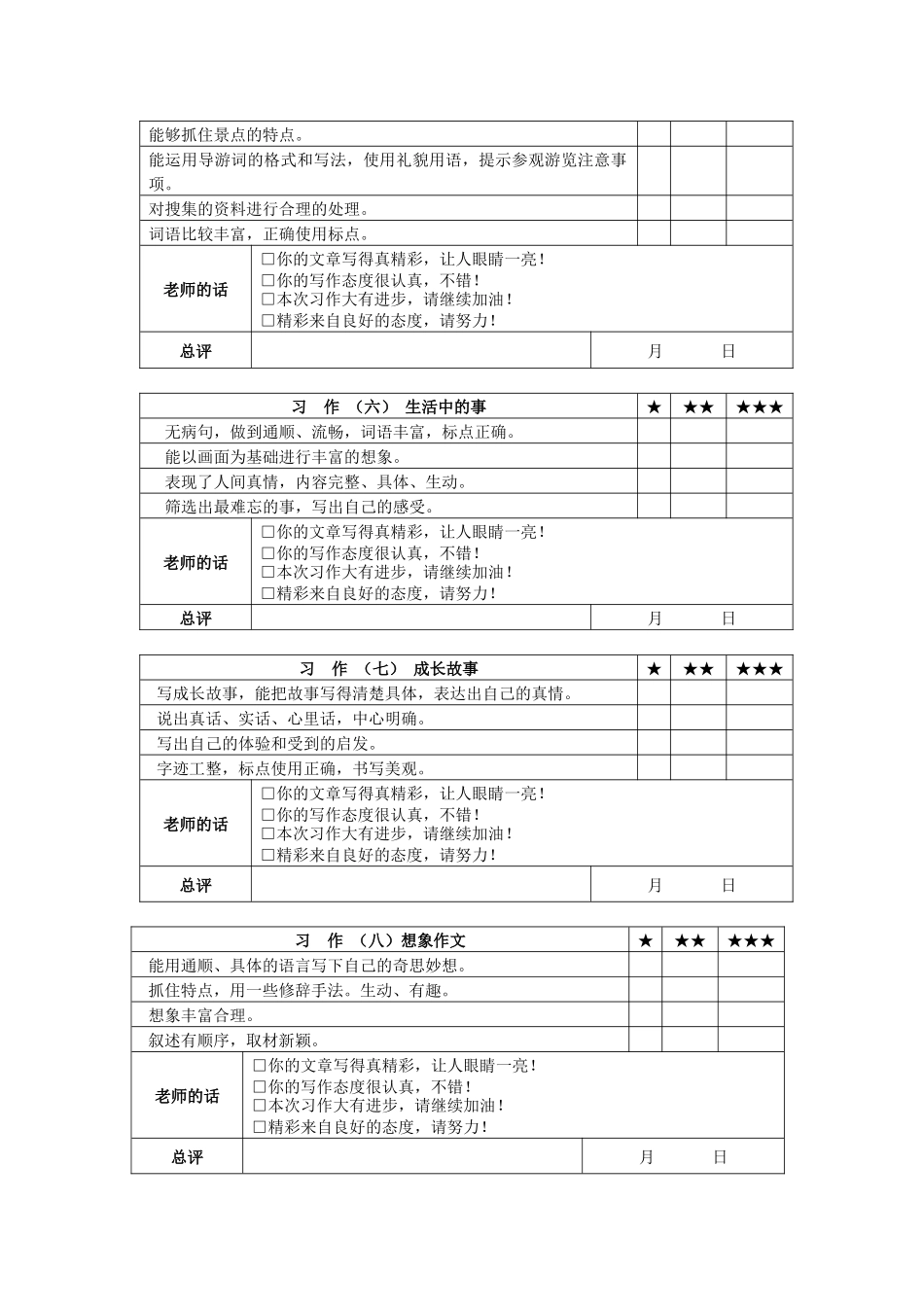 四年级上1-8单元习作批改评价表_第2页