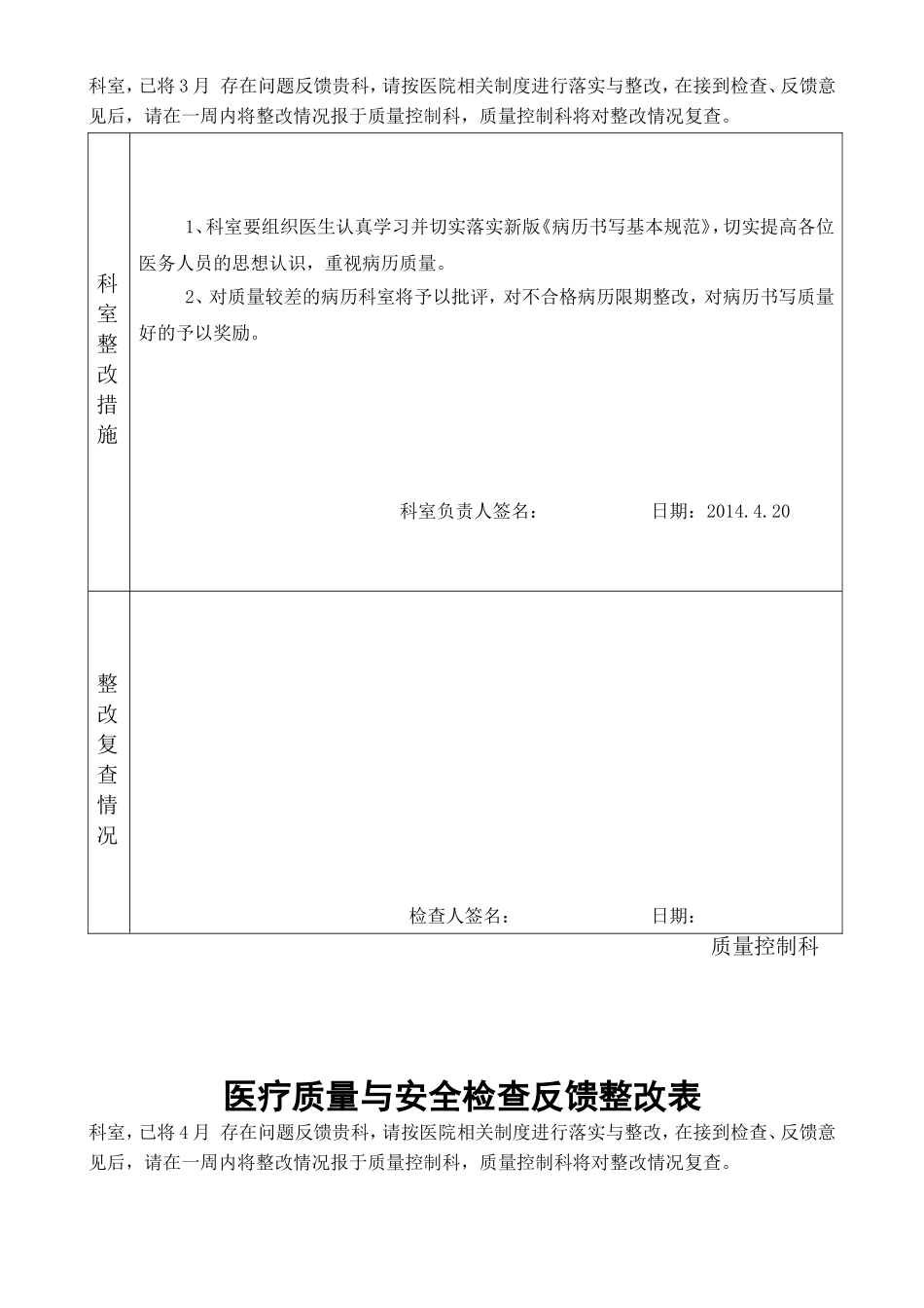 医疗质量与安全检查反馈整改表_第3页