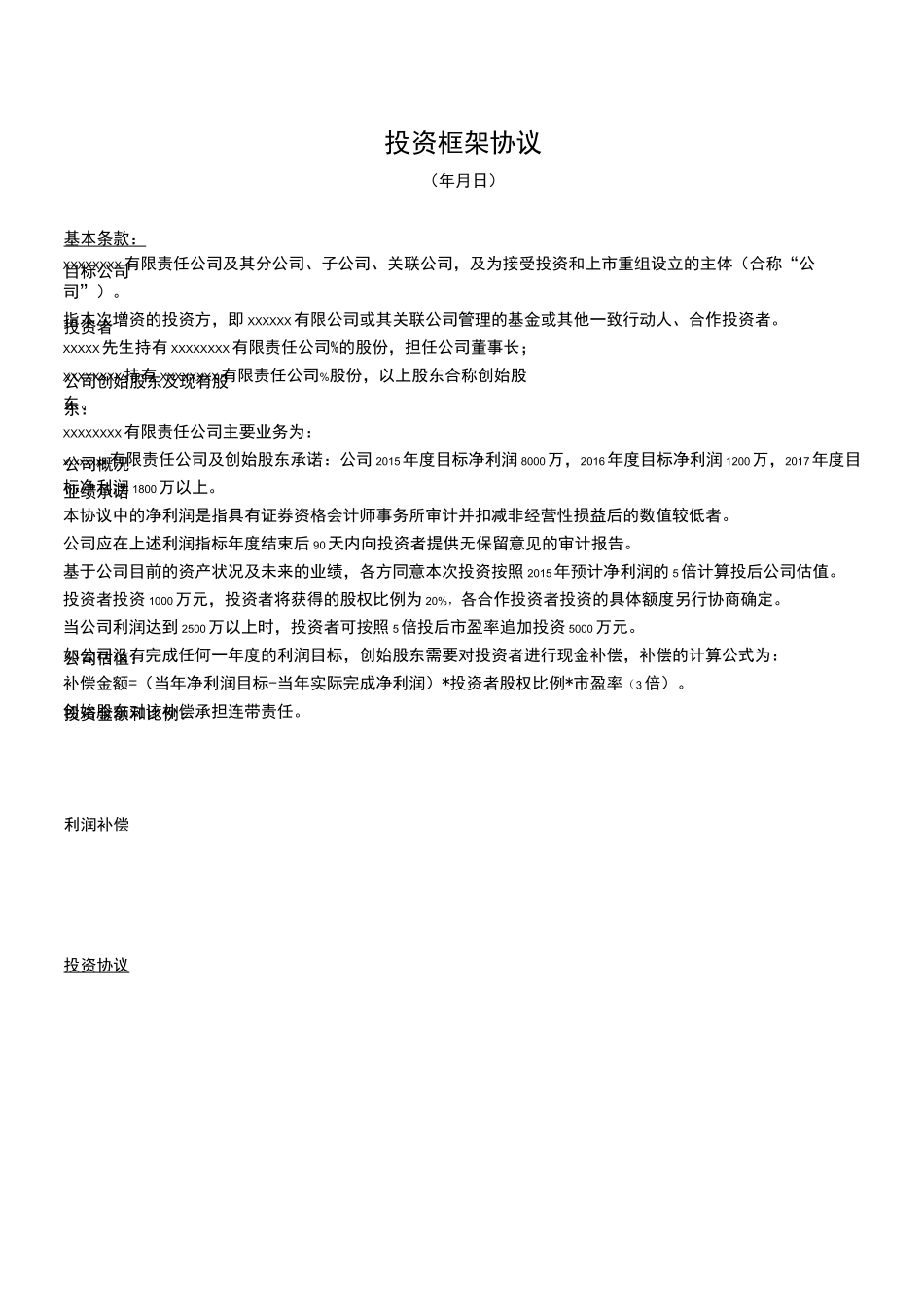 投资框架协议完整版_第1页