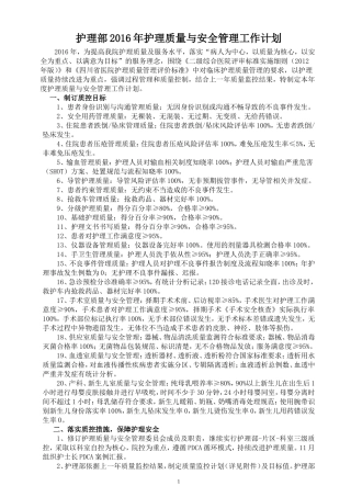 护理部2016年护理质量与安全管理工作计划