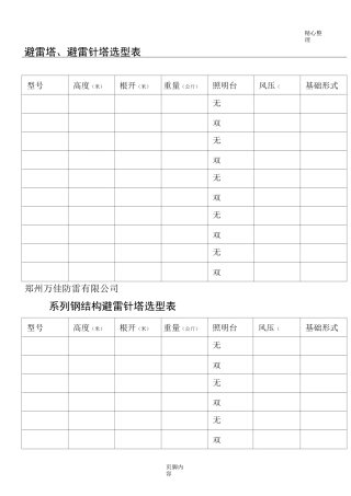 避雷塔、避雷针塔选型表