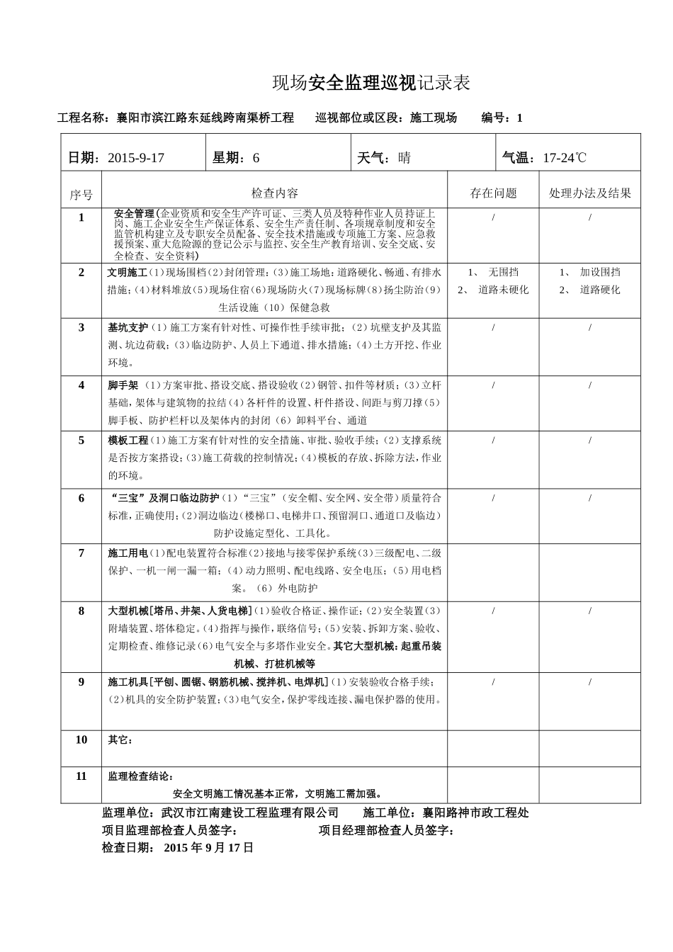 现场安全监理巡视记录表_第1页