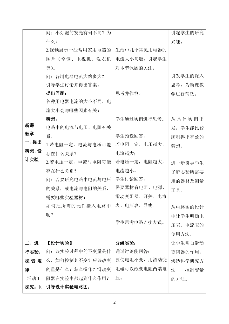 电流与电压和电阻的关系(教学设计)罗巧玲_第2页