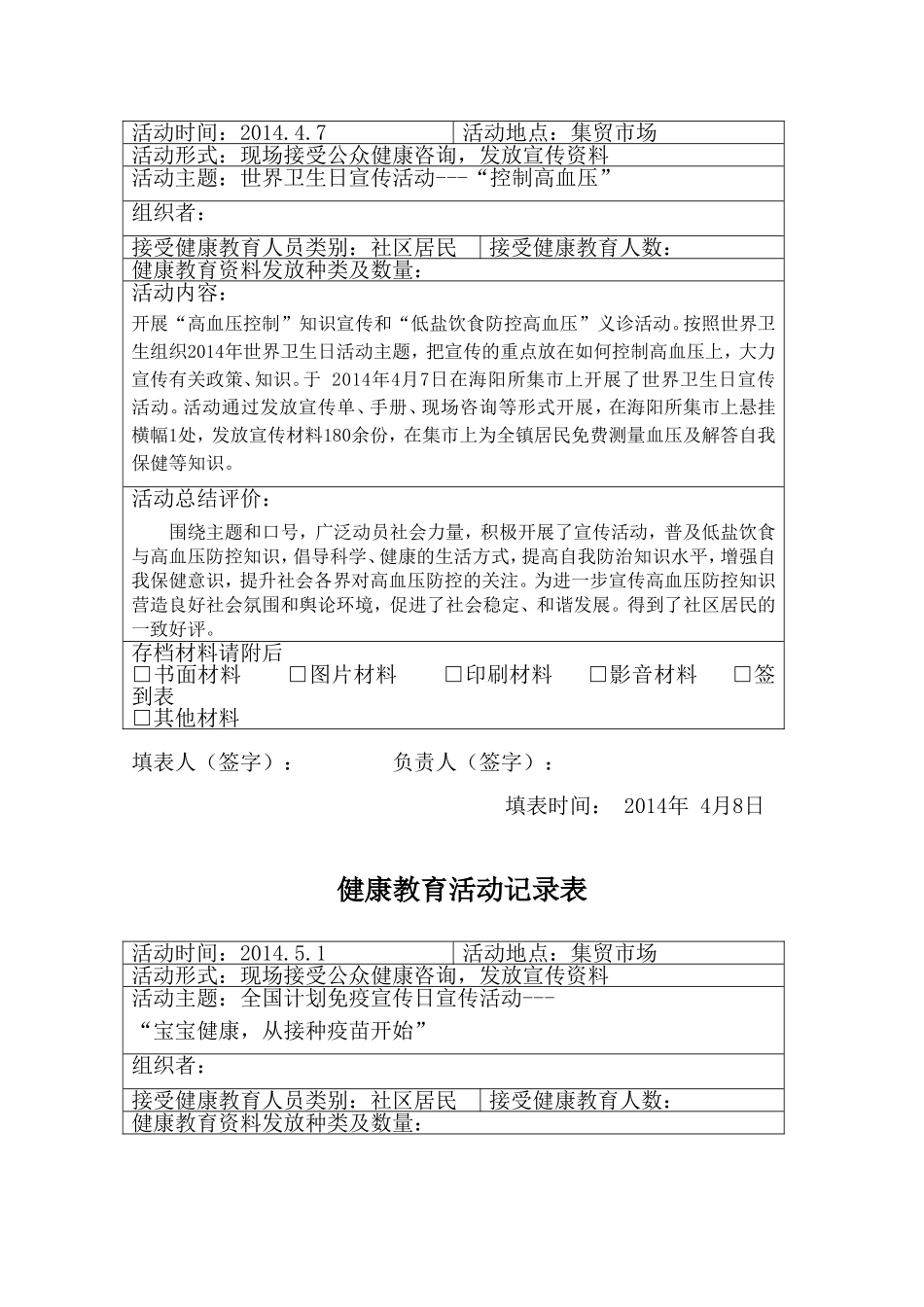 健康教育活动记录表_第2页