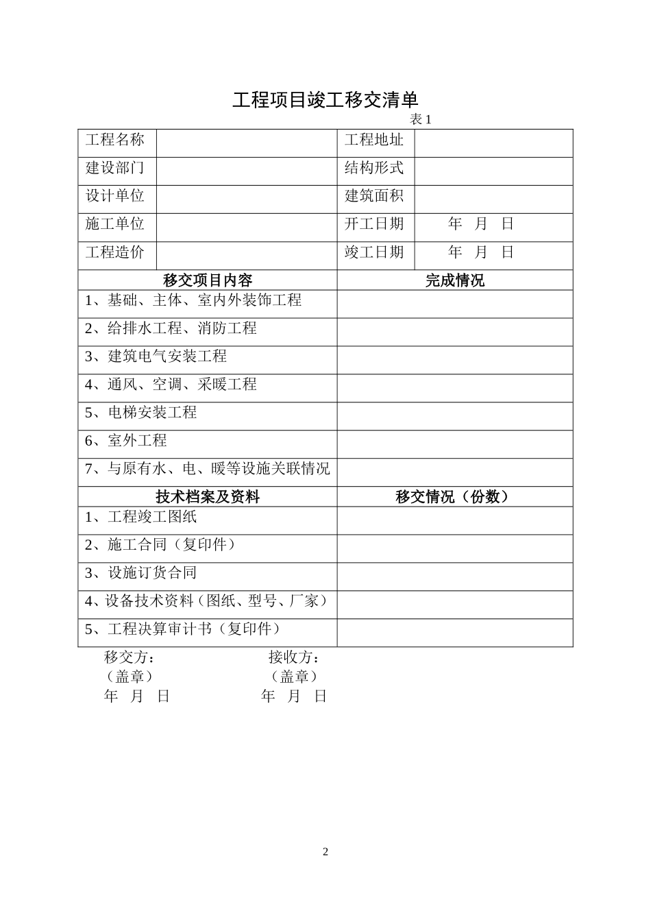 工程移交清单范本_第2页