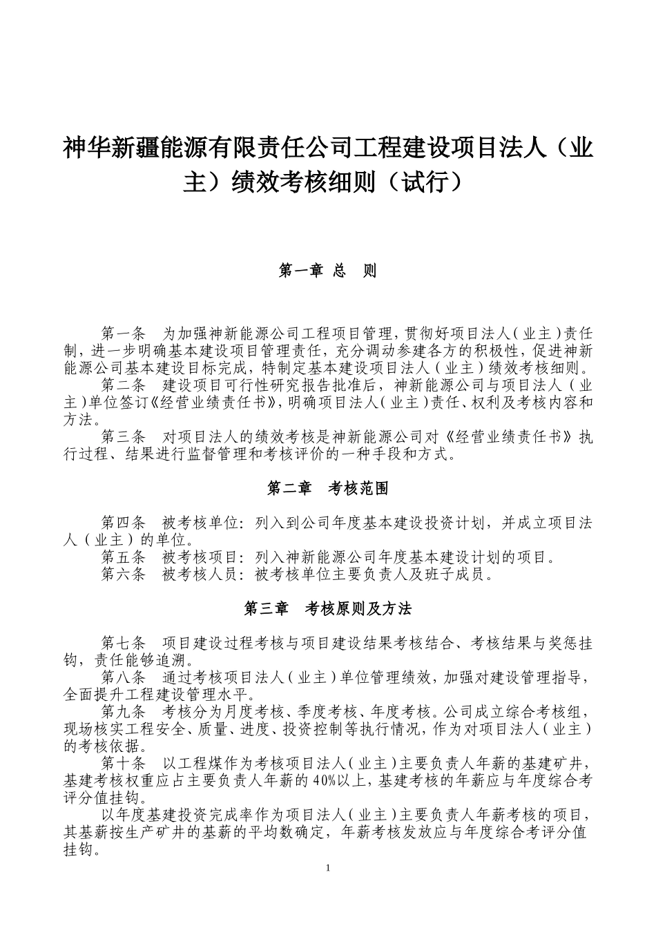 项目法人(业主)绩效考核办法(试行)_第1页