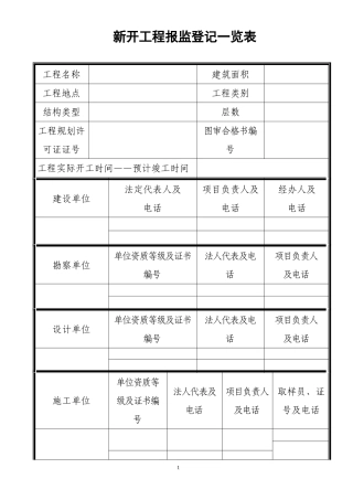 建设工程质量监督注册申请表