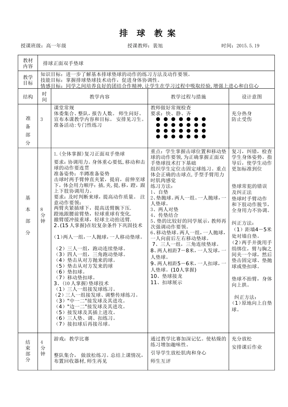 排球正面双手垫球教案1_第1页