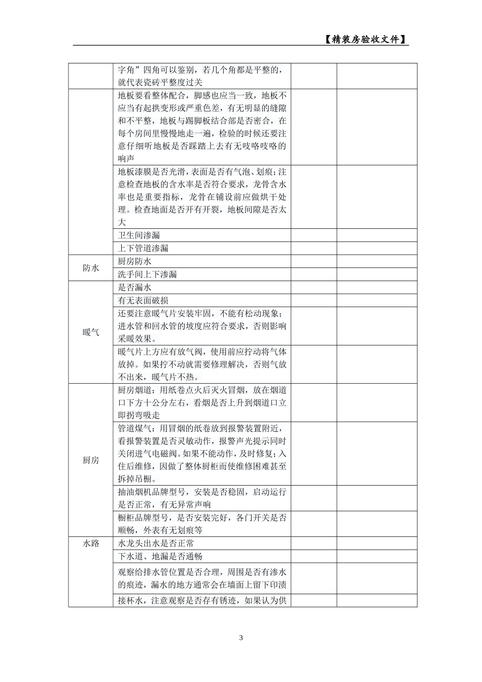 超实用精装房验收一览表_第3页