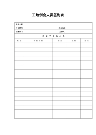 工地例会人员签到表模板