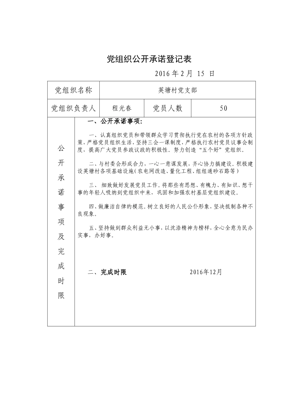 党组织公开承诺登记表_第1页