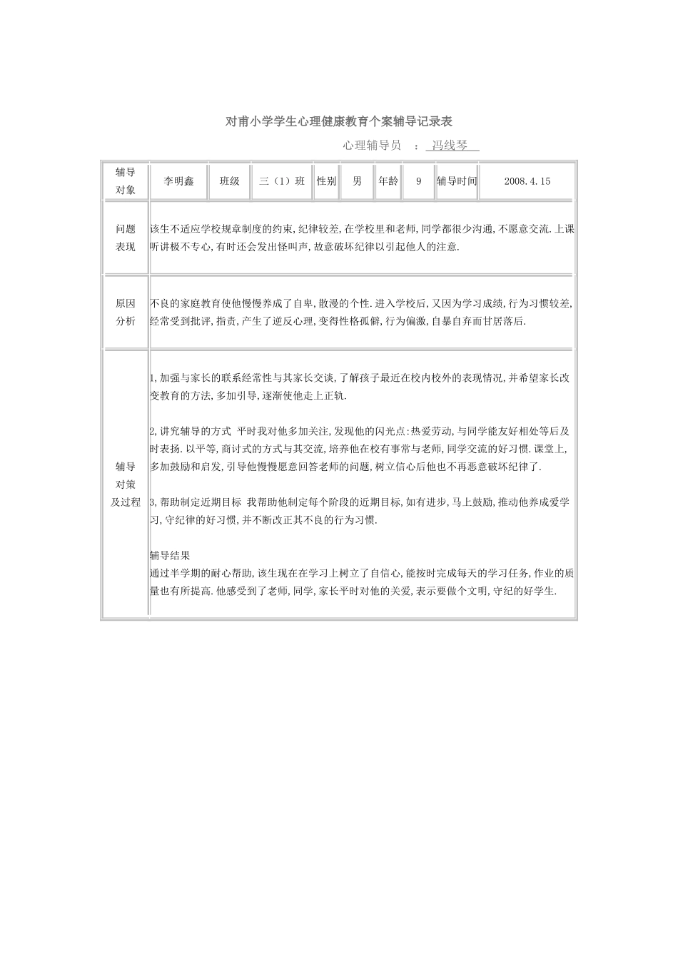 对甫小学学生心理健康教育个案辅导记录表_第3页