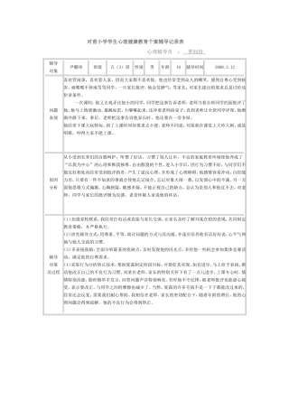 对甫小学学生心理健康教育个案辅导记录表